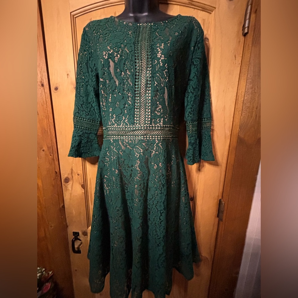 Chic Long Sleeve Green Lace Dress
